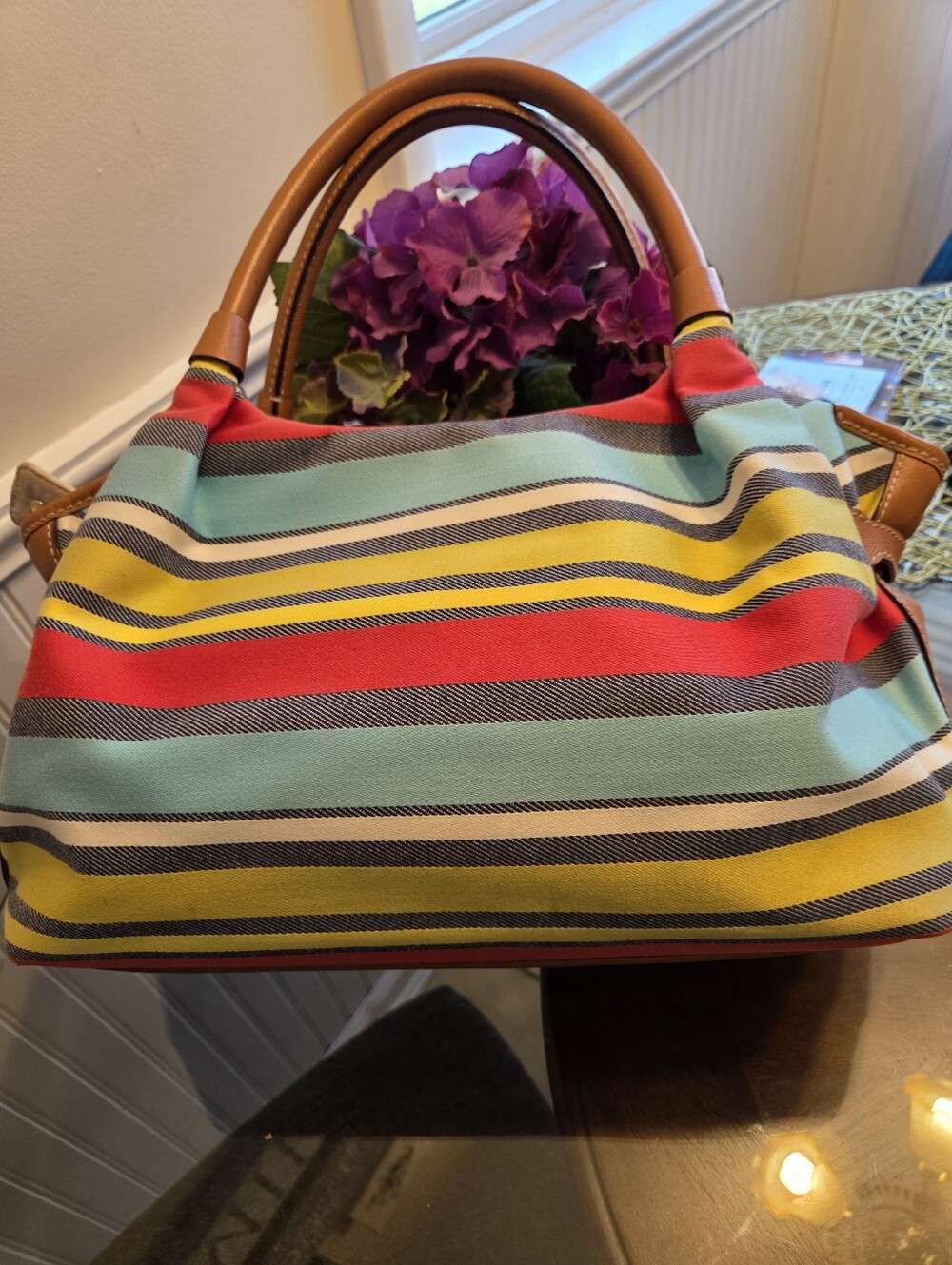 Kate Spade Multicolor Striped Canvas Tote - Red, Yellow, Aqua, Brown Like New - Picture 7 of 10